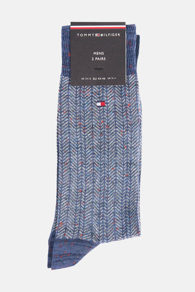Chaussettes courtes bleues à motif chevrons et logo Tommy Hilfiger, présentées par paire de deux