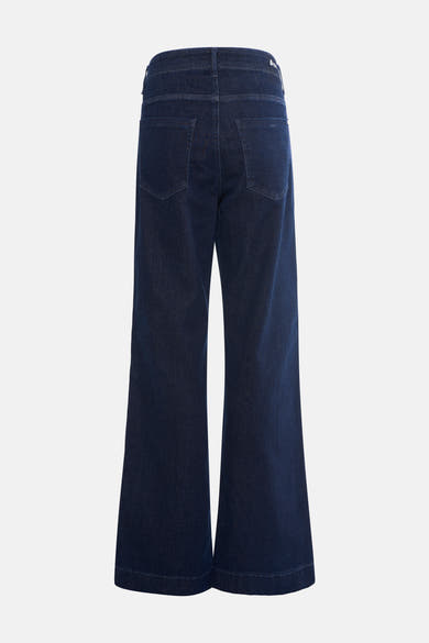 Jean large en denim bleu foncé de BRAX, vue arrière, avec poches et coutures apparentes.