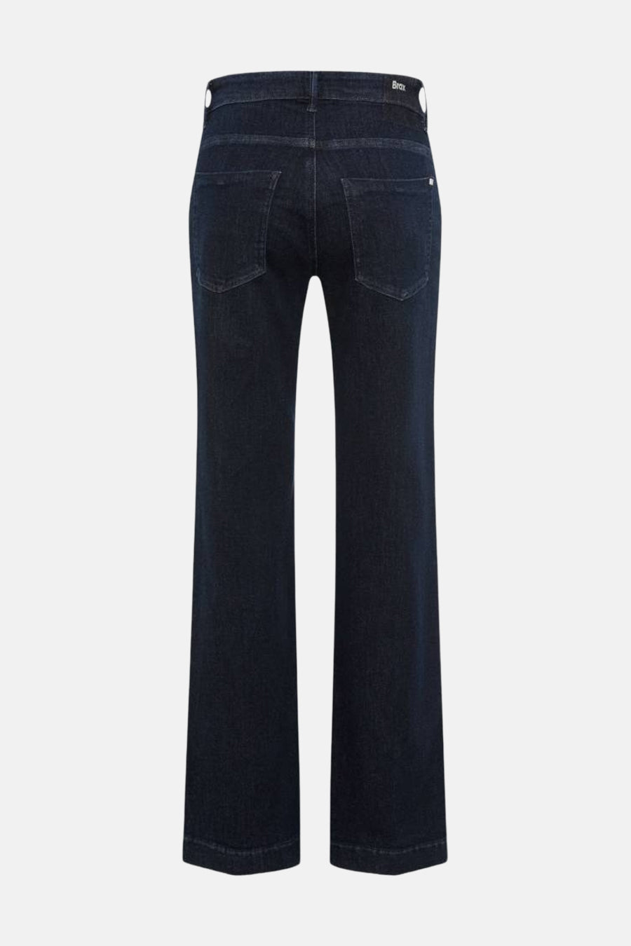 Jean large en denim bleu foncé de BRAX, vue de dos avec poches et détails discrets.
