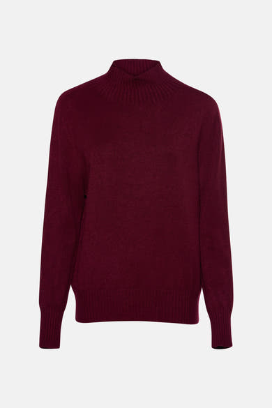 Pull à col montant rouge Terra di Siena en maille fine unie.