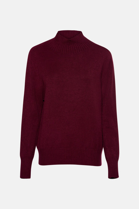 Pull à col montant rouge Terra di Siena en maille fine unie.