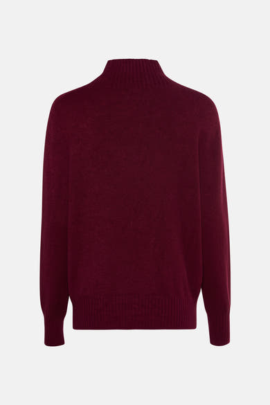 Pull à col montant rouge Terra di Siena en maille fine, vue de face.