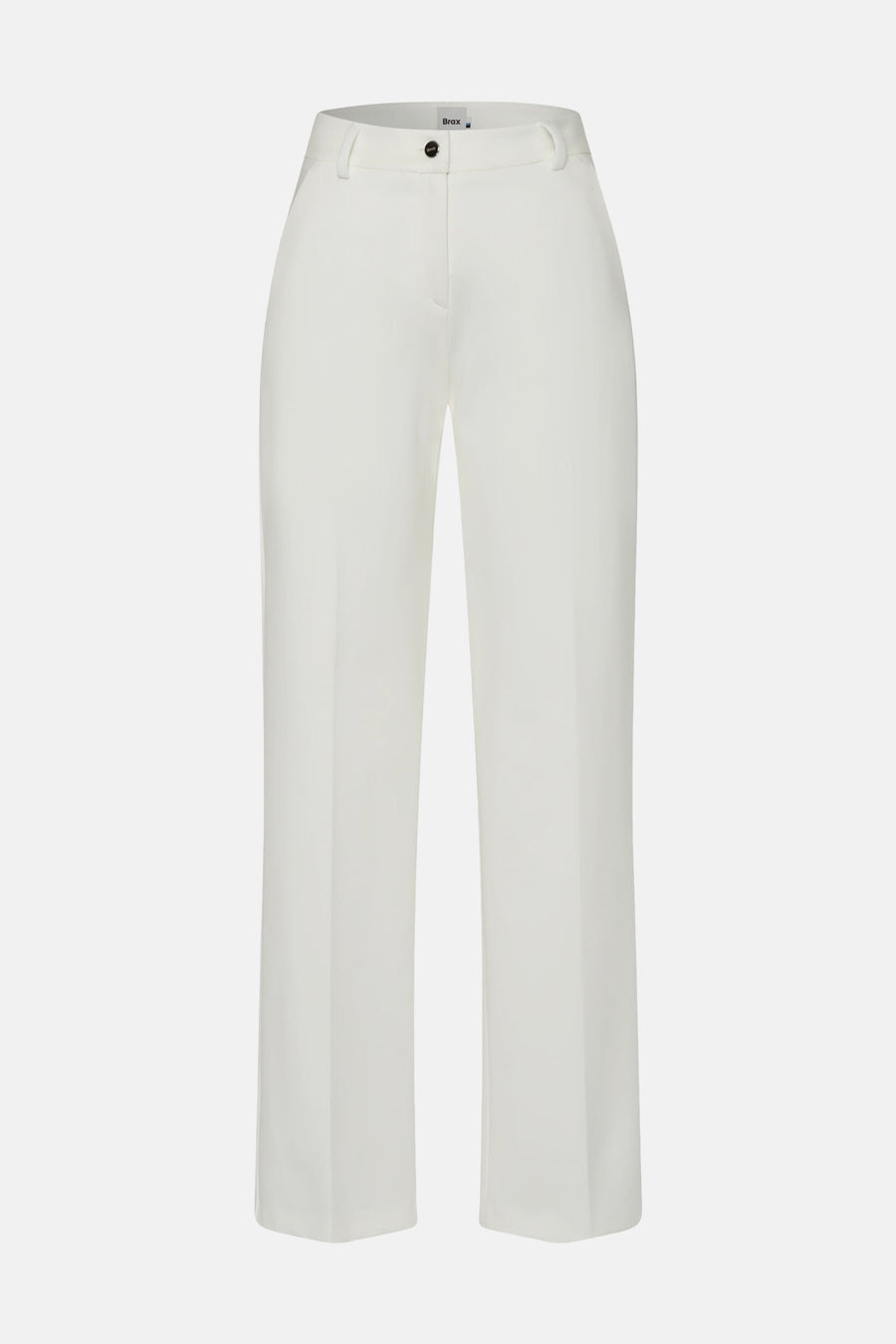 Pantalon de costume blanc de Brax, coupe droite sur fond blanc uni.
