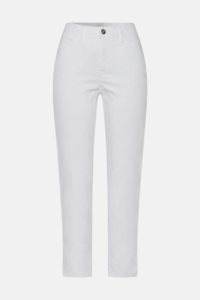BRAX witte denim slim fit jeans, enkel lengte met klassieke zakken en knoopsluiting.