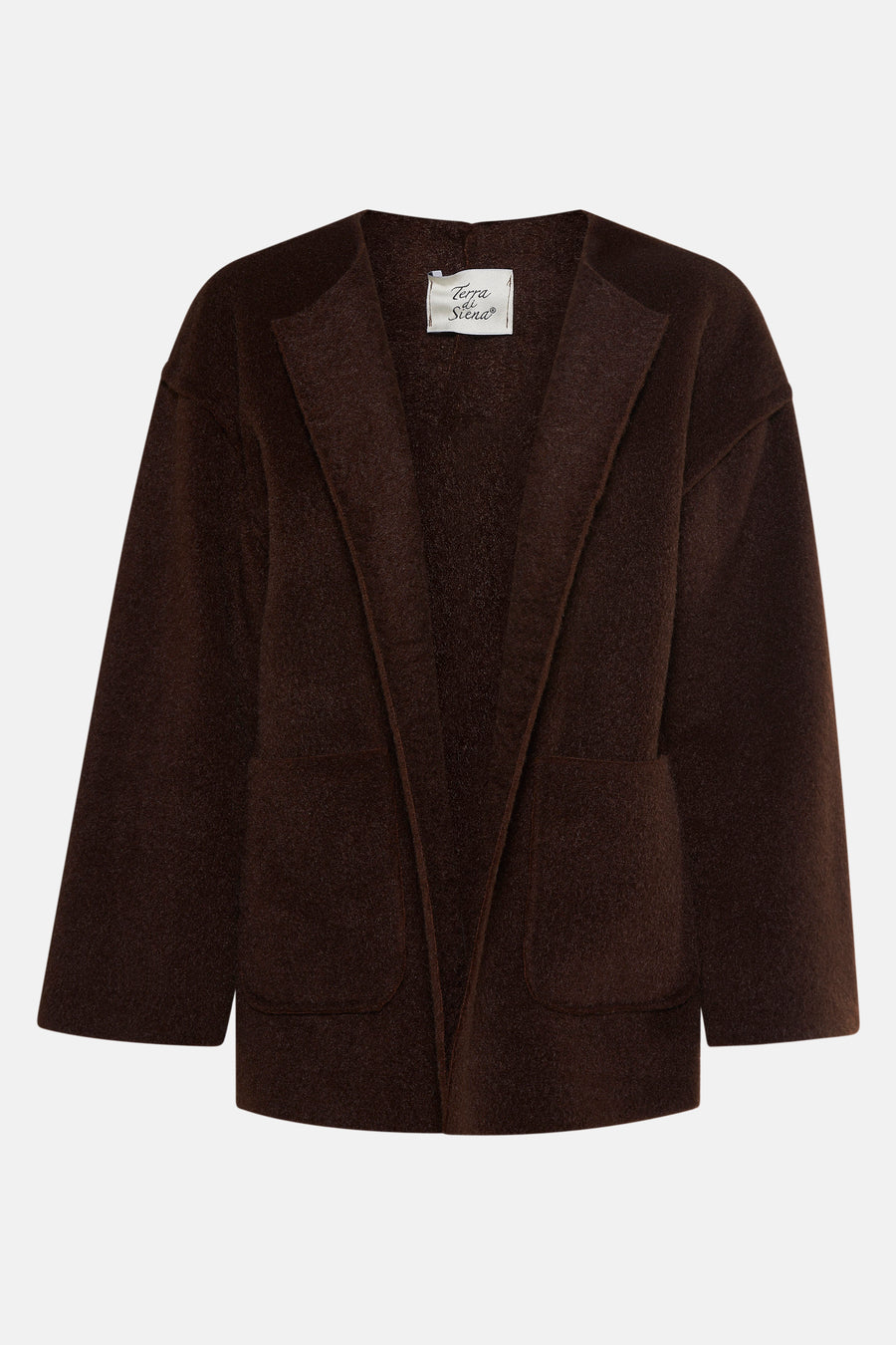 Veste courte marron de Terra di Siena, en laine feutrée, avec poches plaquées.