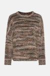 Pull à col rond multicolore de Terra di Siena avec texture duveteuse et motif à rayures horizontales.
