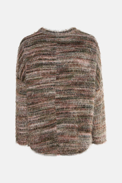 Pull à col rond multicolore de Terra di Siena, en maille duveteuse à rayures horizontales floues.