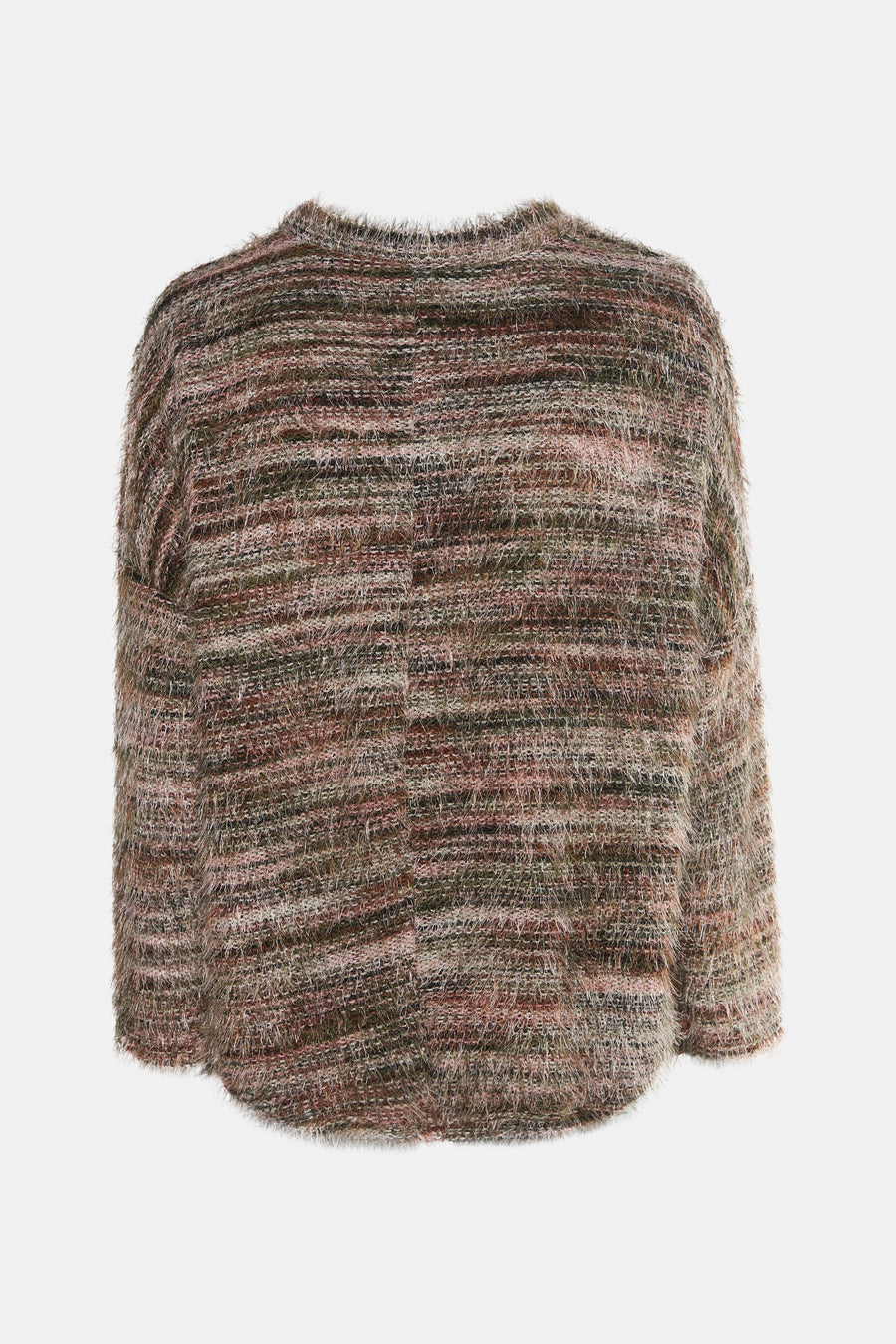 Pull à col rond multicolore de Terra di Siena, en maille duveteuse à rayures horizontales floues.