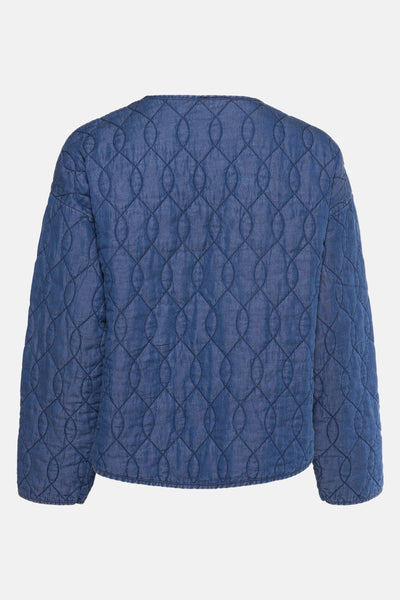 Blauwe denim spijkerjas van Terra di Siena, gewatteerd met ruitpatroon op de rug.