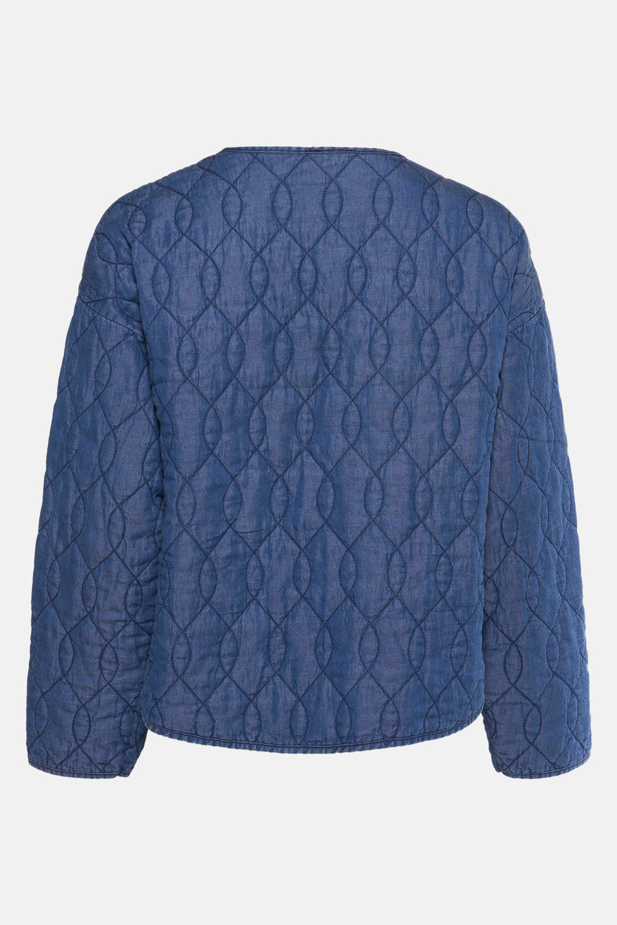 Veste en jean bleu denim de Terra di Siena, matelassée avec motif losanges à l'arrière.