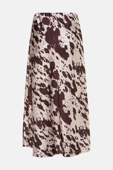Jupe longue beige par Terra di Siena avec motif tacheté marron et tissu fluide.