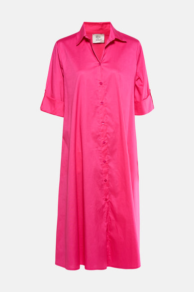Roze jurk met lange mouwen van Terra di Siena met knoopsluiting en manchetten.