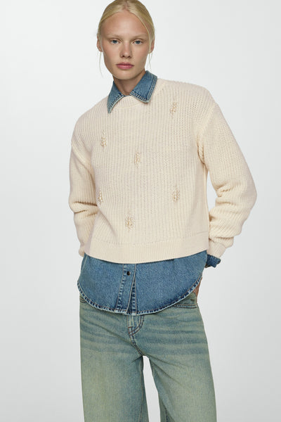 Pull col rond Blanc - MANGO