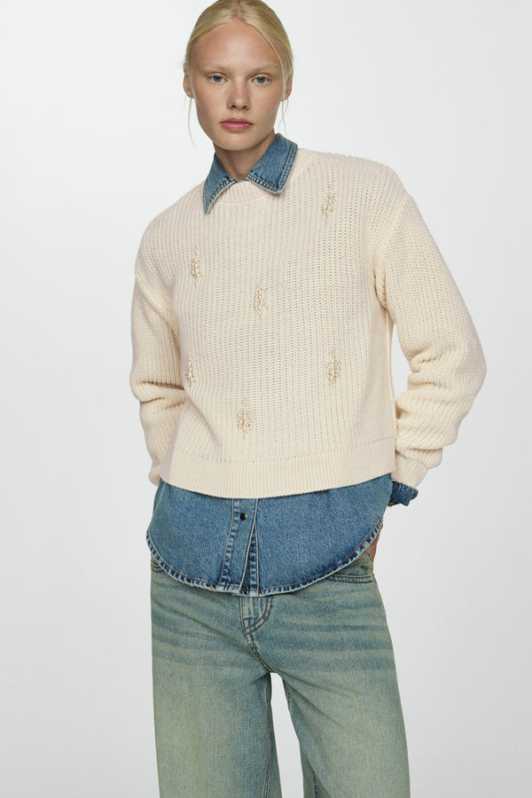 Pull col rond Blanc - MANGO