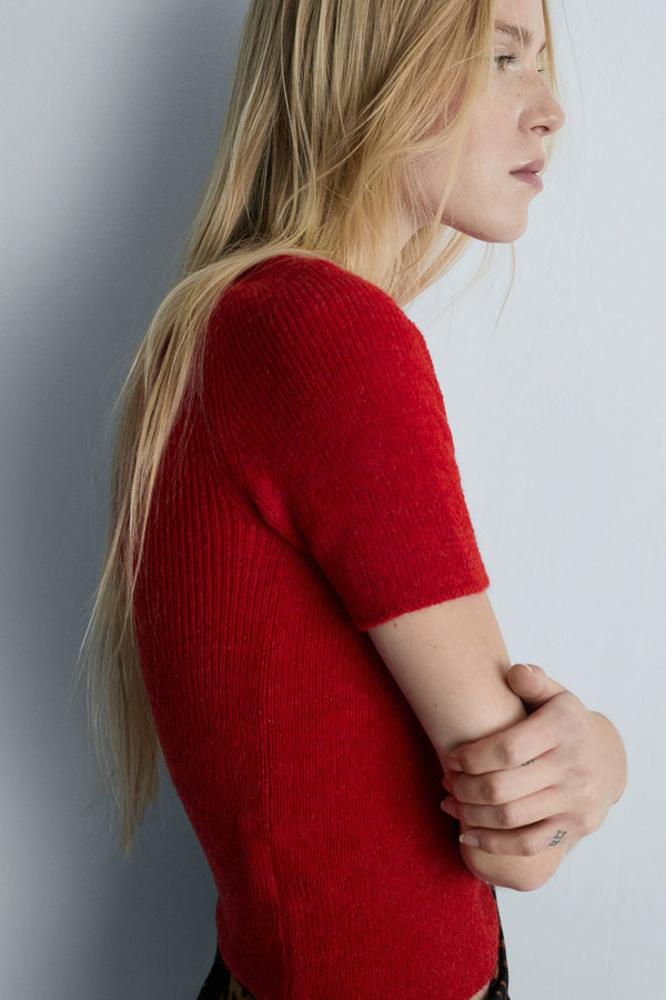 Pull col rond Rouge - MANGO