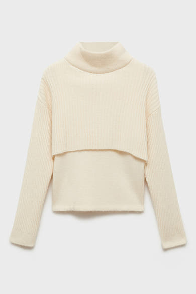 Witte coltrui van MANGO, korte pasvorm met overlay en geribbelde textuur.