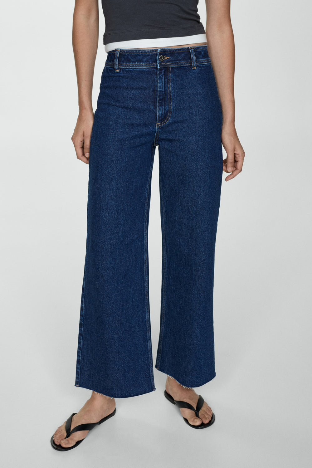 Jeans wide DARK BLUE DENIM - MANGO