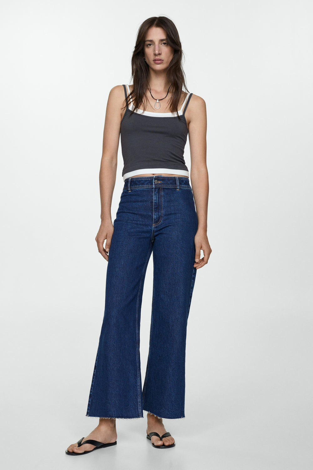 Jeans wide DARK BLUE DENIM - MANGO