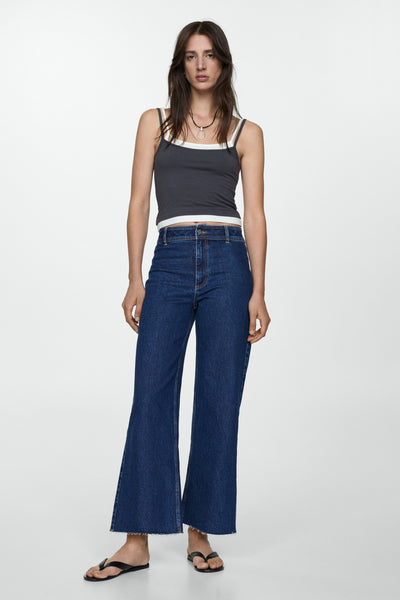 Jeans wide DARK BLUE DENIM - MANGO