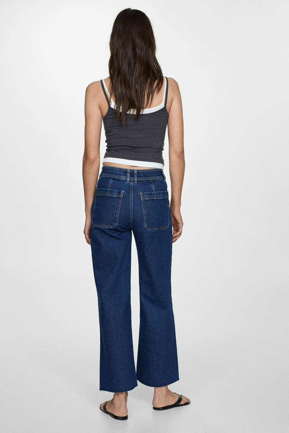 Jeans wide DARK BLUE DENIM - MANGO