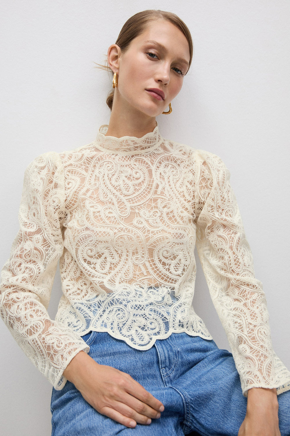 Blouse (lange mouwen) Beige - MANGO