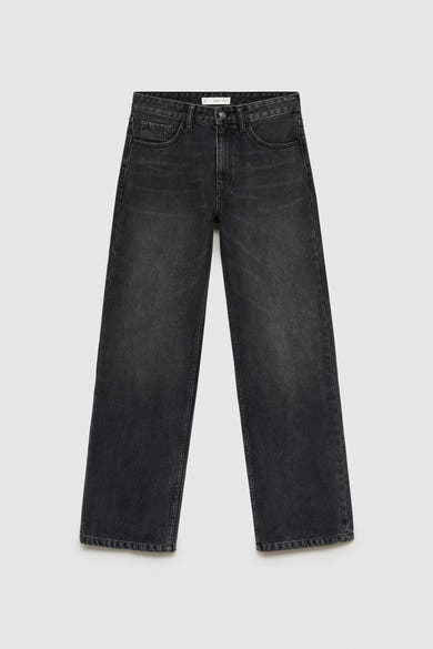 Rechte donkergrijze jeans van MANGO, met een verweerde textuur en een losse pasvorm.