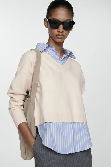 Pull col V Beige - MANGO