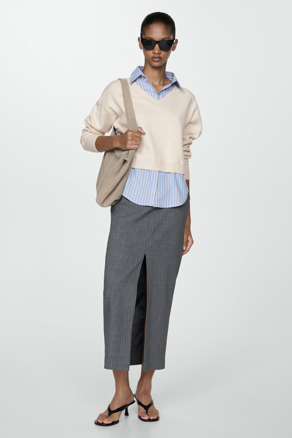 Pull col V Beige - MANGO