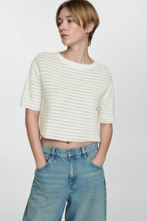 Top uni manches courtes Blanc - MANGO