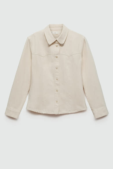 Witte blouse met lange mouwen van MANGO, met geborduurde details bij de kraag en een aansluitende pasvorm.