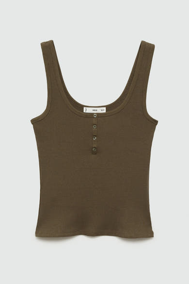 Groen geribd hemdje van MANGO met decoratieve knoopsluiting aan de voorkant.