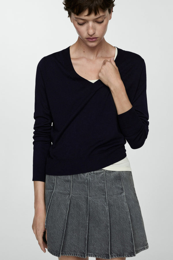 Pull col V Bleu - MANGO