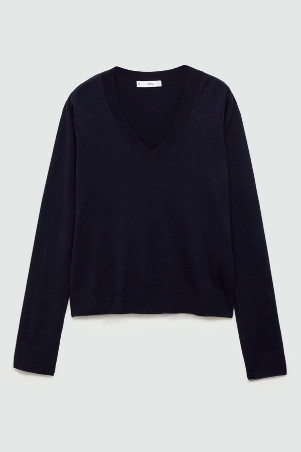 Pull col V Bleu - MANGO