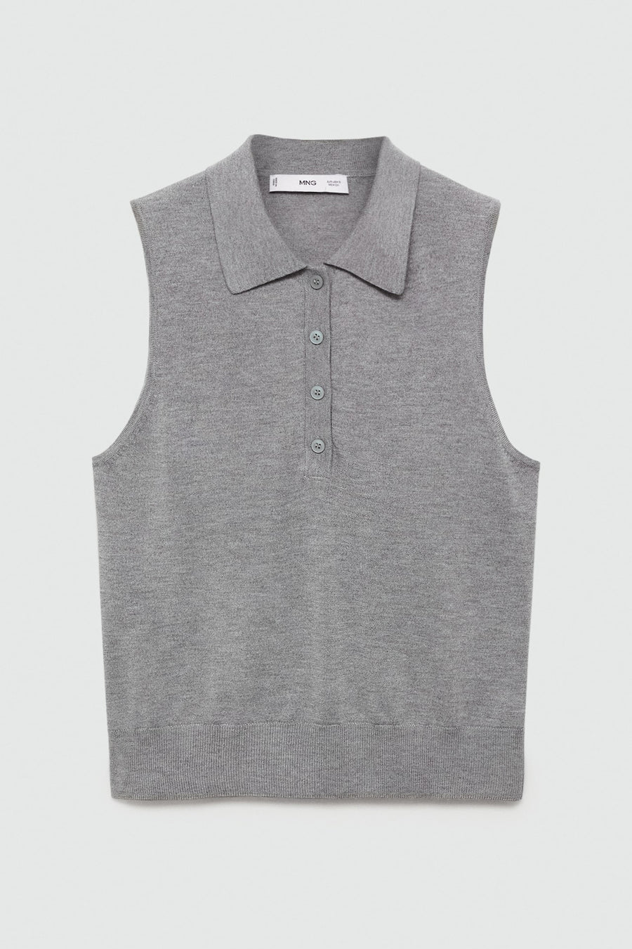 Grijze polo van MANGO met kraag, knoopsluiting en geribbelde details.
