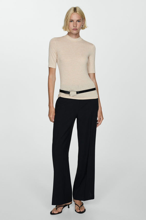 Top uni manches courtes Beige - MANGO