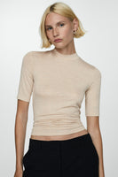 Top uni manches courtes Beige - MANGO