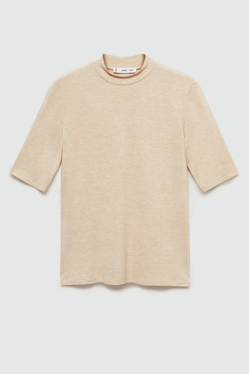 Top uni manches courtes Beige - MANGO