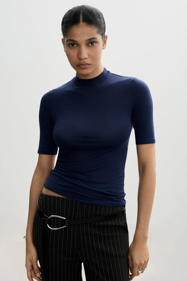 Top uni manches courtes Bleu - MANGO