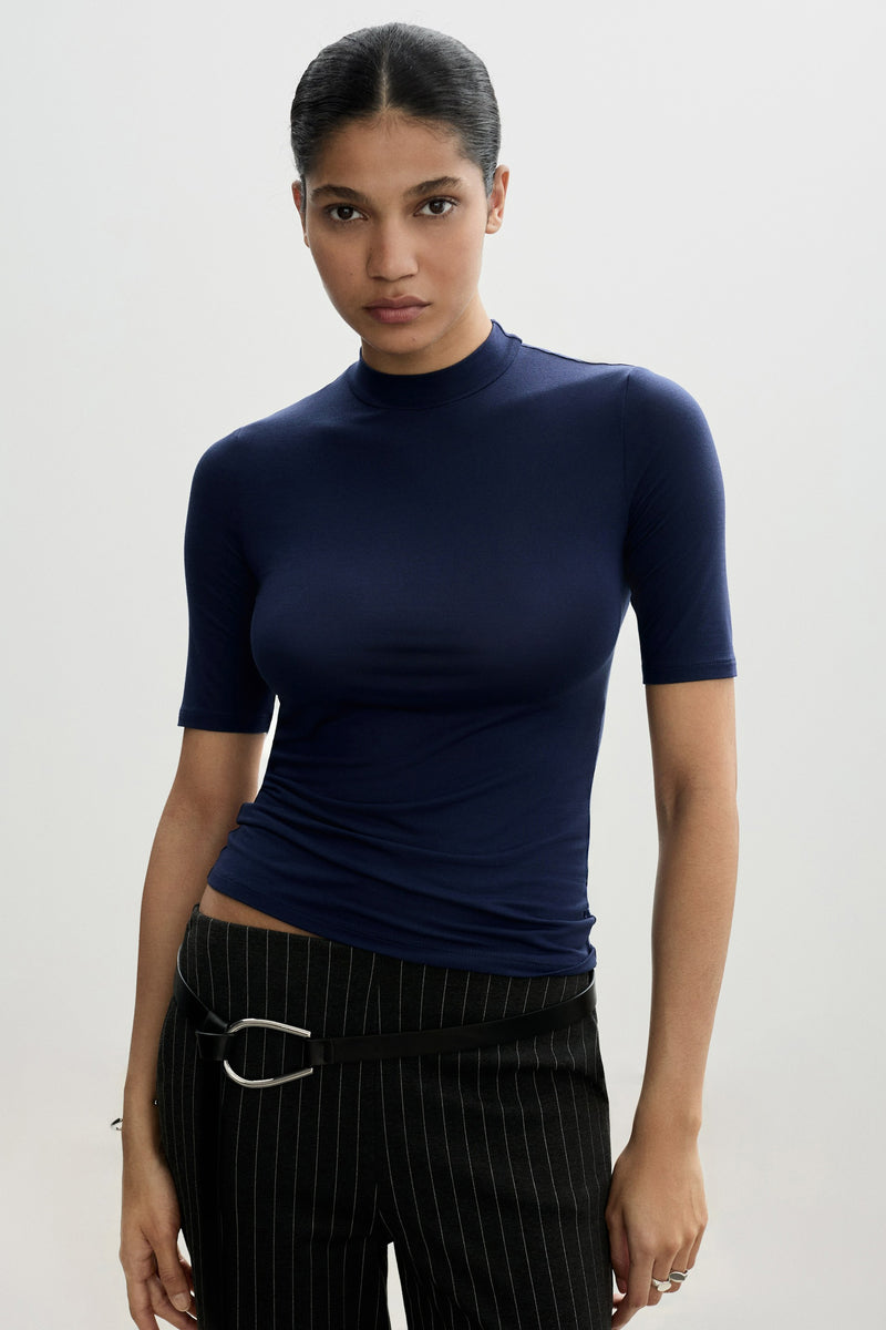 Top uni manches courtes Bleu - MANGO