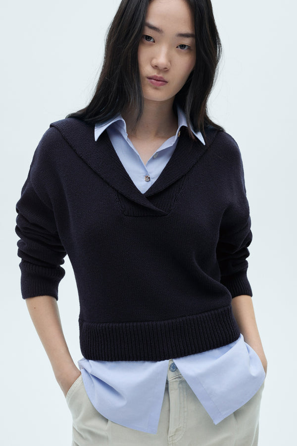 Pull col V Bleu - MANGO