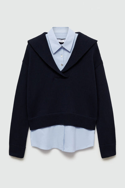 Pull col V Bleu - MANGO