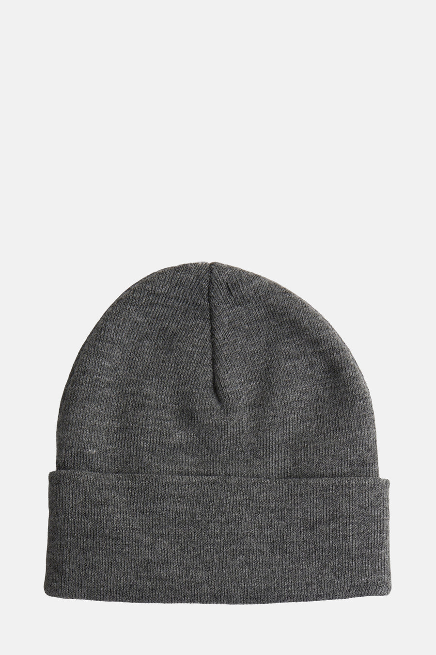 Grijze muts van Levi's® Accessories, in ribgebreide stof met omgeslagen rand, op neutrale achtergrond.