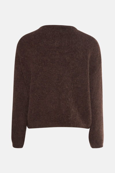 Cardigan marron en laine de Terra di Siena, coupe décontractée, texture douce et manches longues.
