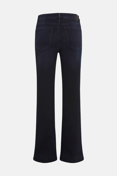 Jean large en denim bleu foncé de BRAX, vue arrière avec poches et coupe évasée.
