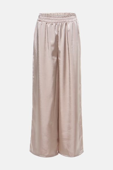 Pantalon beige en satin de Terra di Siena, coupe ample et taille élastiquée.