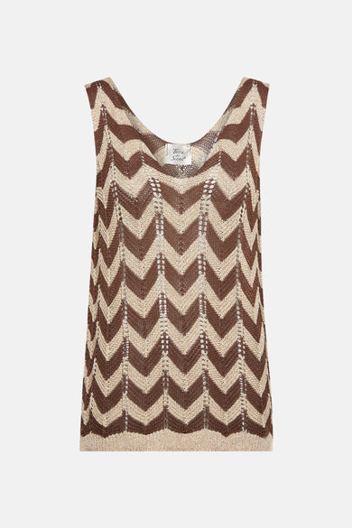 Top sans manches multicolore de Terra di Siena, avec motif chevron et texture ajourée.