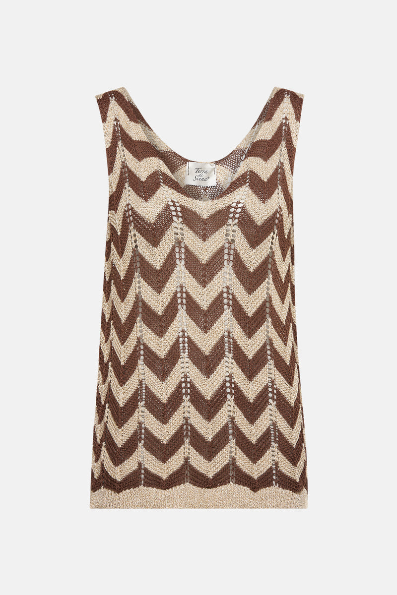 Top sans manches multicolore de Terra di Siena, avec motif chevron et texture ajourée.