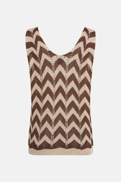 Top sans manches multicolore Terra di Siena avec motif à chevrons ajouré.