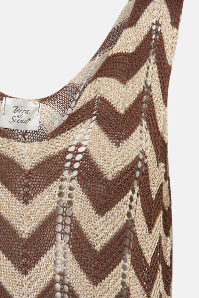Top sans manches multicolore de Terra di Siena avec motif à chevrons et texture en maille ajourée.
