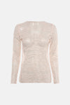 Roze T-shirt met lange mouwen Terra di Siena in delicate bloemenkant, op een effen achtergrond.